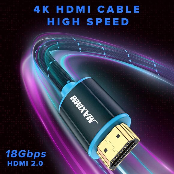 HDMI Cable 4K Ultra HD 12 Foot Nylon Braided HDMI 2.0 Cable 2 Pack NEW - Picture 2 of 3